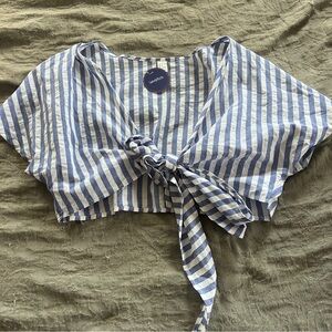 Sweaty Rocks Blue and White Striped Tie-Front Lightweight Crop Top Size M NWT